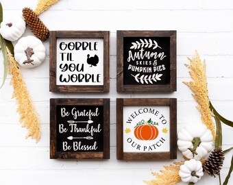 Fall Collection Farmhouse Mini Wood Sign | Framed Wood Sign | Rustic Wood Sign | Coffee Bar Sign | 6" x 6" Wood Sign | Tiered Tray Decor