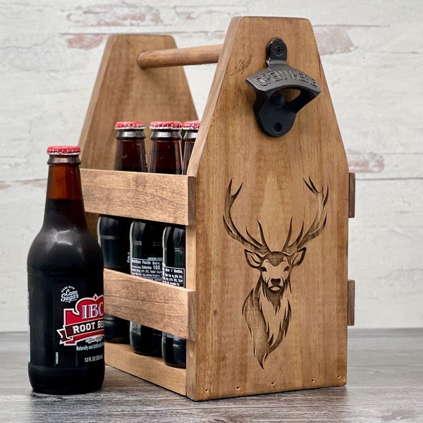 Beer Caddy | Wood Beer Caddy | Wooden Beer Caddy | Beer Holder | Drink Carrier | Drink Holder | Beer Opener | Bottle Opener | Gift for Him