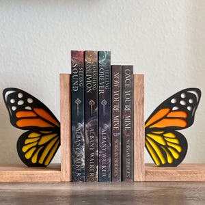 Monarch Butterfly Wing Wooden Bookends