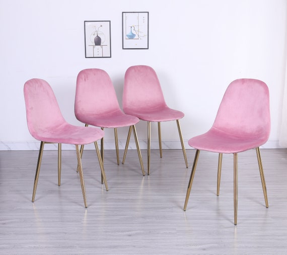 Pink Velvet Dining Chair Set Rose Pink Accent Chair Gold Etsy
