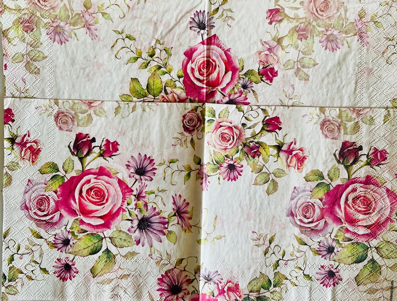 Decoupage Paper Napkins/ Vintage Pink Floral/cocktail Napkins