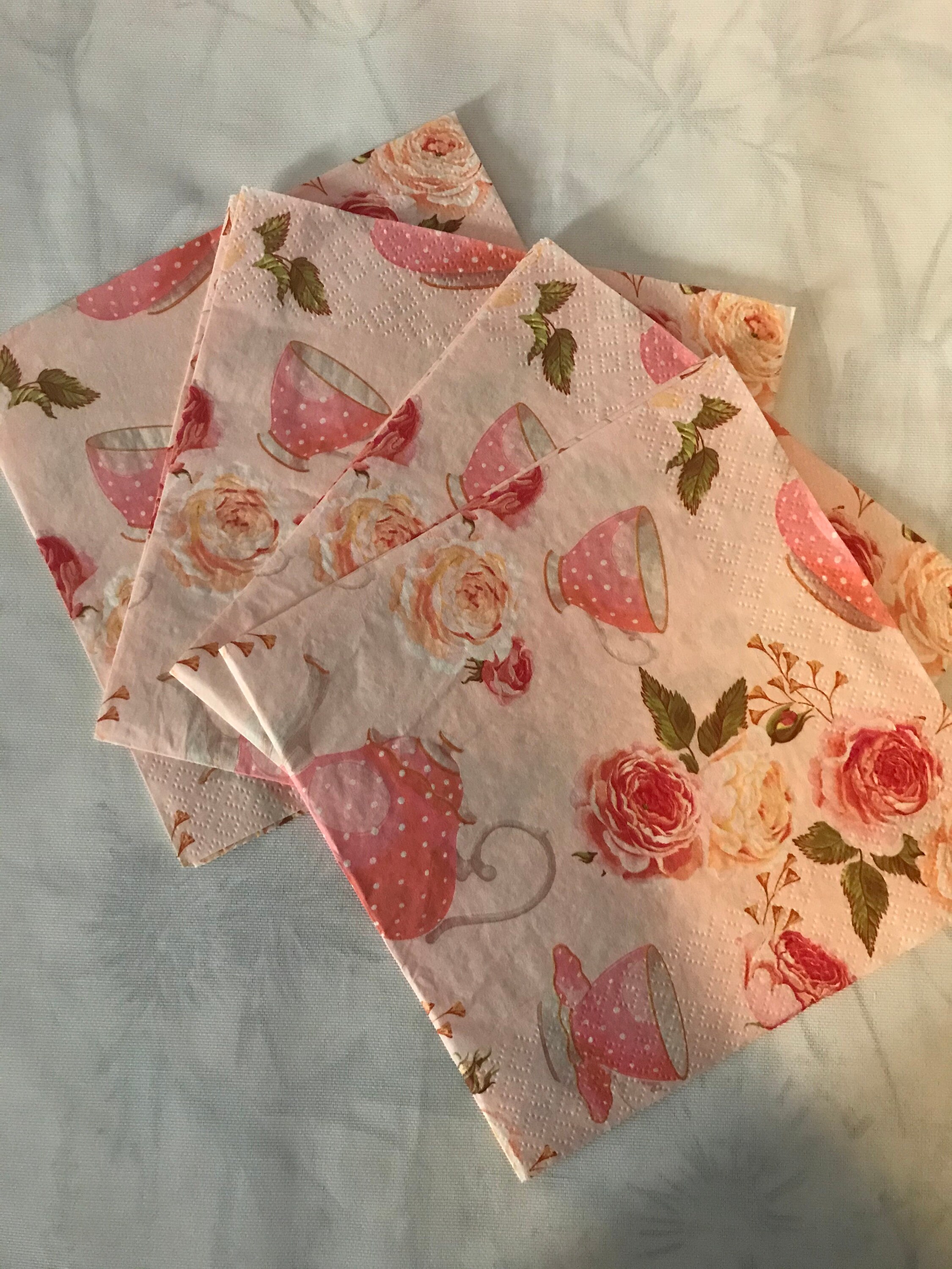 Luxury Paper Napkins/Napkins Tea mugs and roses Decoupage Etsy