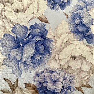 Papierserviette, Decoupage-Servietten, Vintage-Blumenmotive, blaue Blumen, 3-lagig, 33x33
