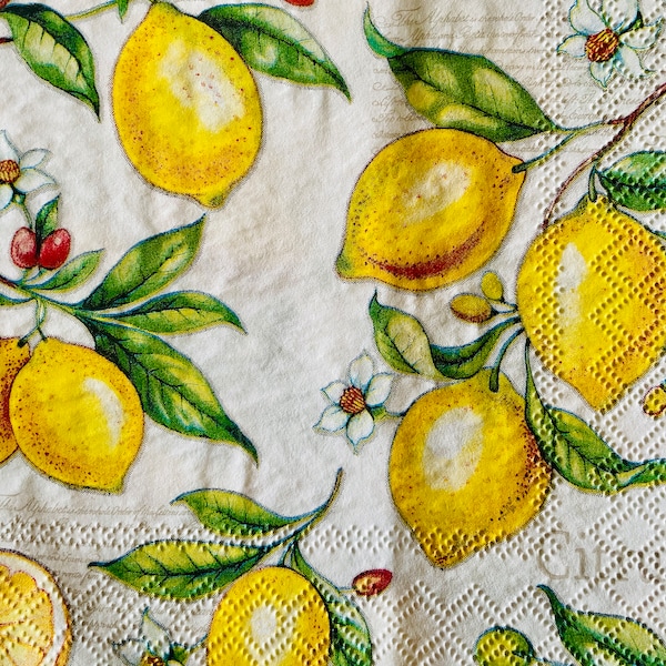 Servilletas Limones en gardin/ Servilletas decoupage/ Lemon napkins/ Servilletas papel/ 33x33/ 3 ply