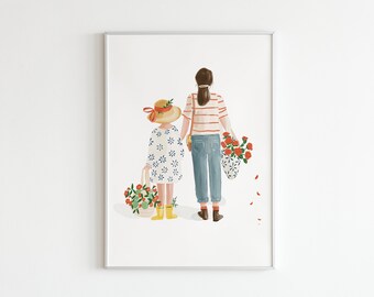 PROMENADE FLEURIE | A4 | Petite affiche | Fleurs | Champêtre | Mère | Fille