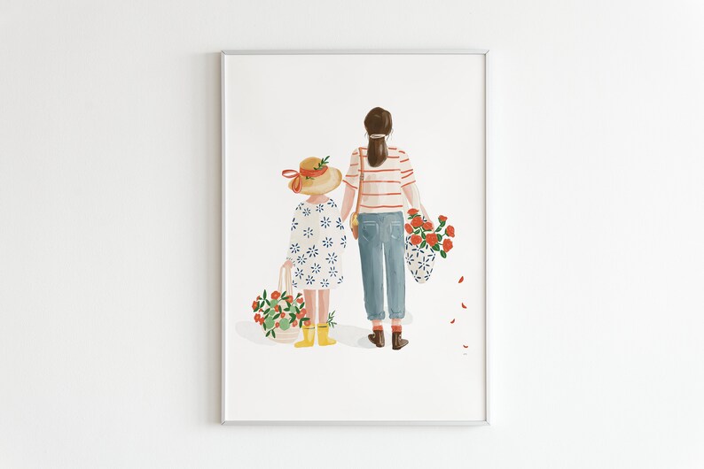 FLOWER WALK A4 Small poster Flowers Country Mother Girl image 1