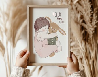 HELLO LITTLE BABY | A5 | Poster | Naissance | Affichette | Affiche | Poster | Chambre | Nounours | Bébé | Félicitation | Cadeau