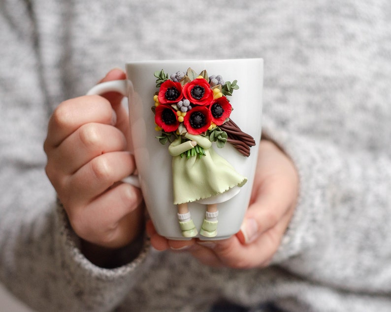 Ceramic mug with decor of polymer clay coffee mug handmade Etsy