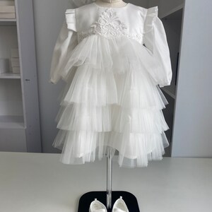 Milk Color Baby Girl Dress, Baby Girl Baptism Dress, Flower Girl Dress, Christening Gown, Wedding Flower Girl Dress, Birthday Party Dress