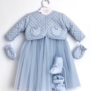 Baby Blue Dress, Girl Dress, Festive Dress, Babygirl Birthday Clothes, Set of Baby Clothes, Babygirl Princess Dress, 1st Birthday
