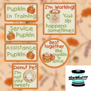 Pumpkin Spice Service Assistance Working In Training Dog Patches for 4x4 Hoops!