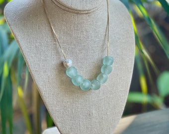 Ghana glass and pearl necklace - shoreline necklace