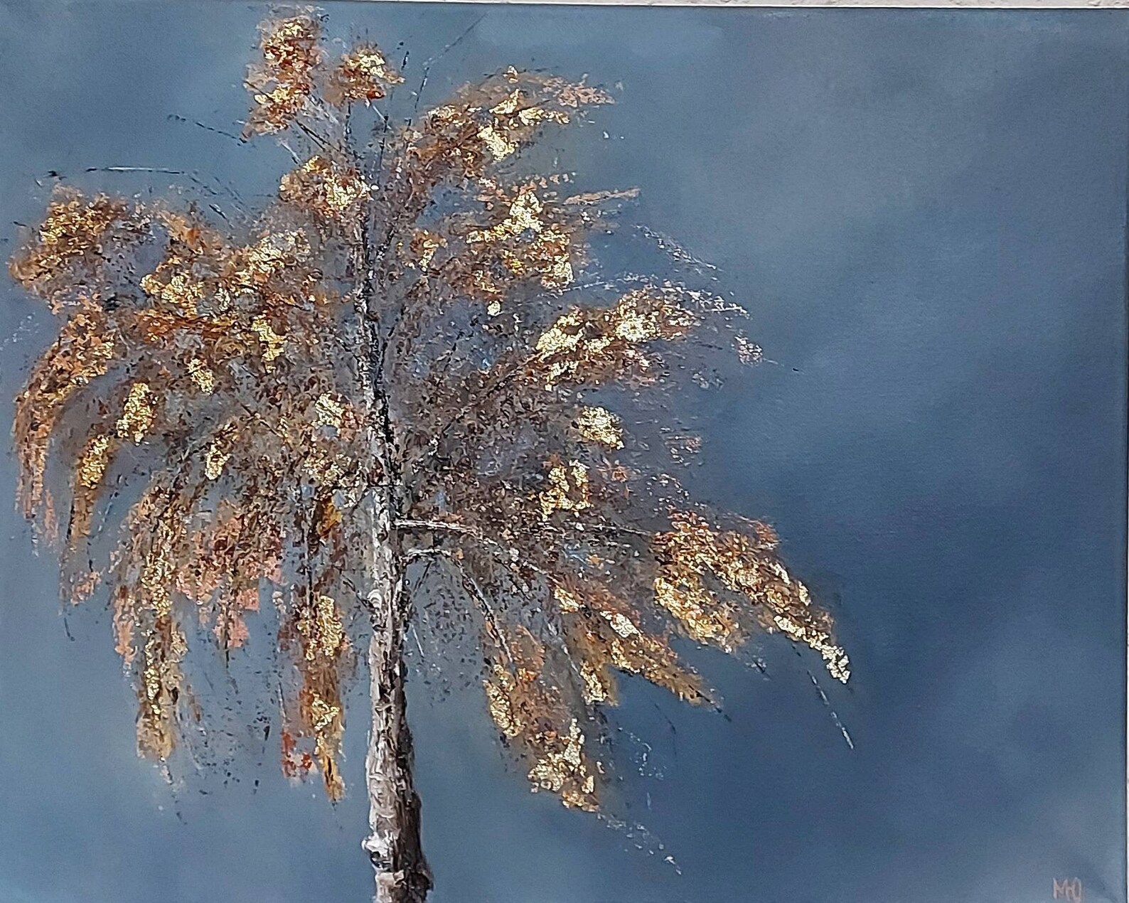 Original oil painting golden tree modern art Etsy