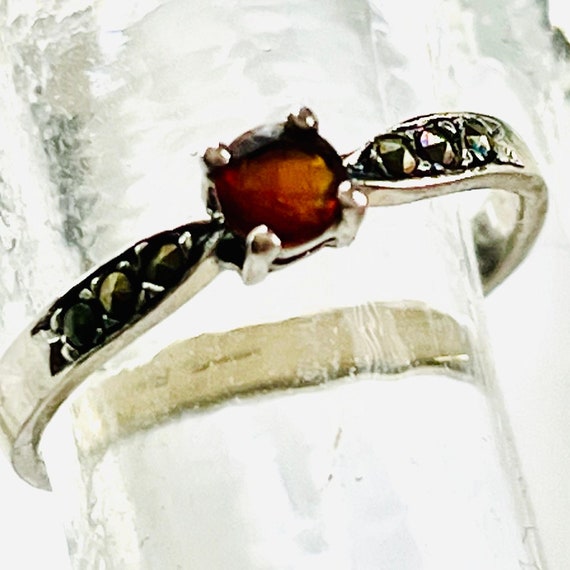 Vintage Sterling Silver Stacking Ring: Red Crysta… - image 3