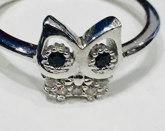 Vintage .925 Sterling Silver Owl Ring - Size 7