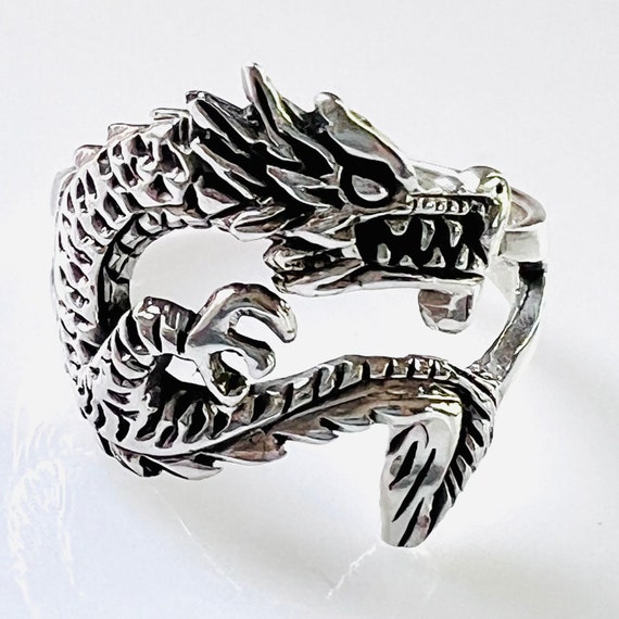Vintage Dragon Sterling Silver Ring - Men's Size … - image 1