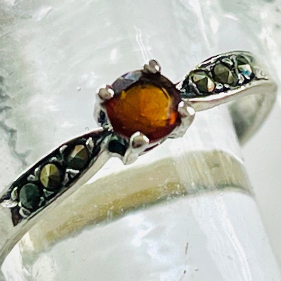 Vintage Sterling Silver Stacking Ring: Red Crysta… - image 2