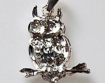 Collana vintage con ciondolo a forma di gufo in argento sterling