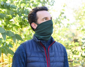 Organic Cotton Neck Gaiter Mask with ear hooks. GOTS Organic & Oeko-Tex single jersey Snood Face Mask. Cycling Scarf Outdoor Wear Ski Mask