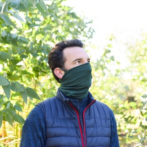 Organic Cotton Neck Gaiter Mask with ear hooks. GOTS Organic & Oeko-Tex single jersey Snood Face Mask. Scarf Mask. Cherry Hair Band. image 3