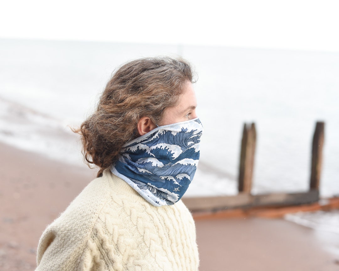 Blue Organic Cotton Neck Gaiter Mask With Ear Hooks. GOTS Etsy