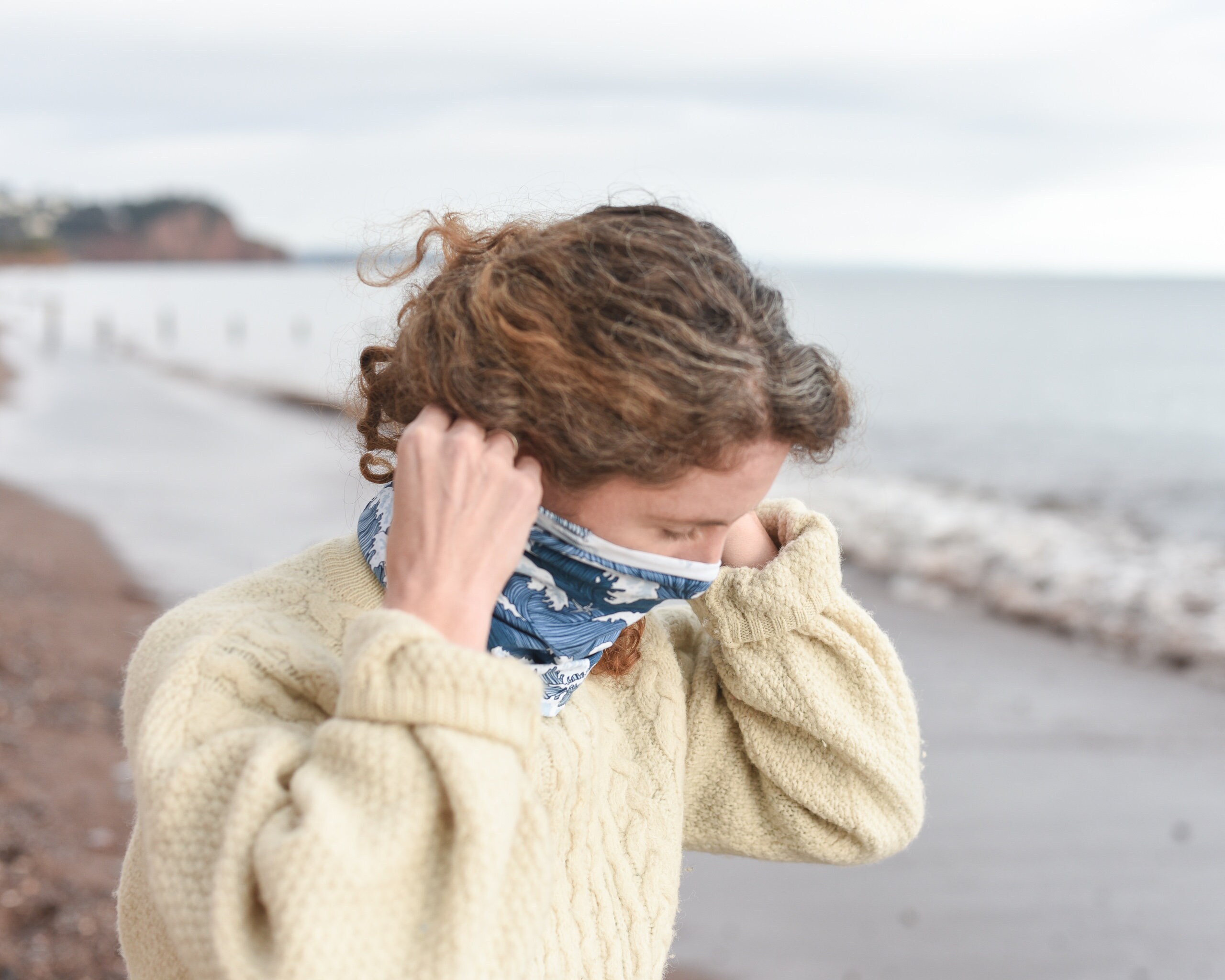 Blue Organic Cotton Neck Gaiter Mask With Ear Hooks. GOTS Etsy