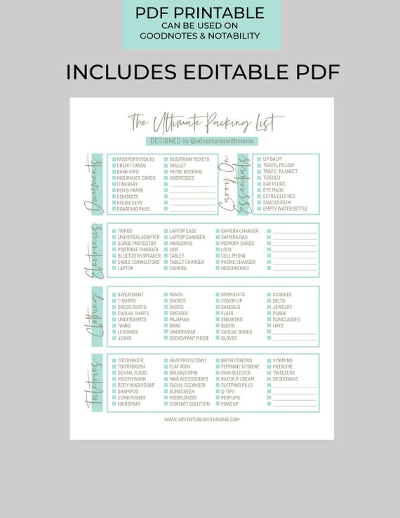 the ultimate travel checklist packing list printable