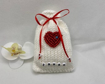 Unique Small crochet Bag, Personalized Treat Bag, Valentine&#39;s Day Party Favor, Customized valentines Kids Gift, Heart purse, coin pouch bag