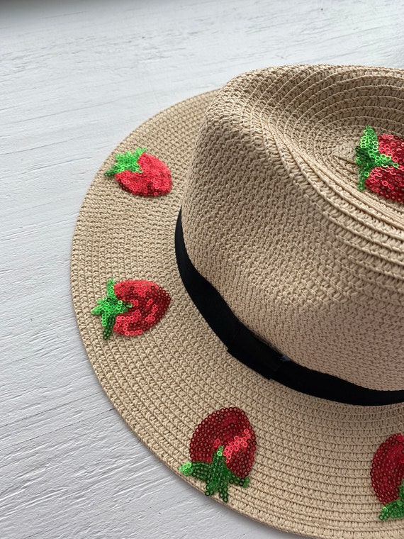 Strawberry Panama Hat, Beach Sunhat for Women, Garden Hat, Picnic Hat,  Vocations Hats, Beach Party Hats, Gift for Her, Plant Mom 