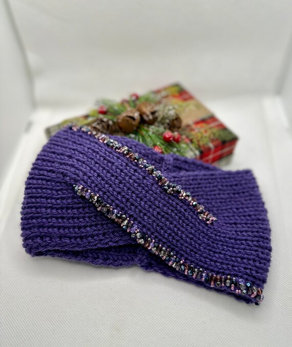 Festive Knitted Beaded Head Wrap for Women Crystal, Winter  display picture 3