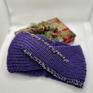 Elegant Knitted ear warmer, Unique Christmas gift for women, purple headband