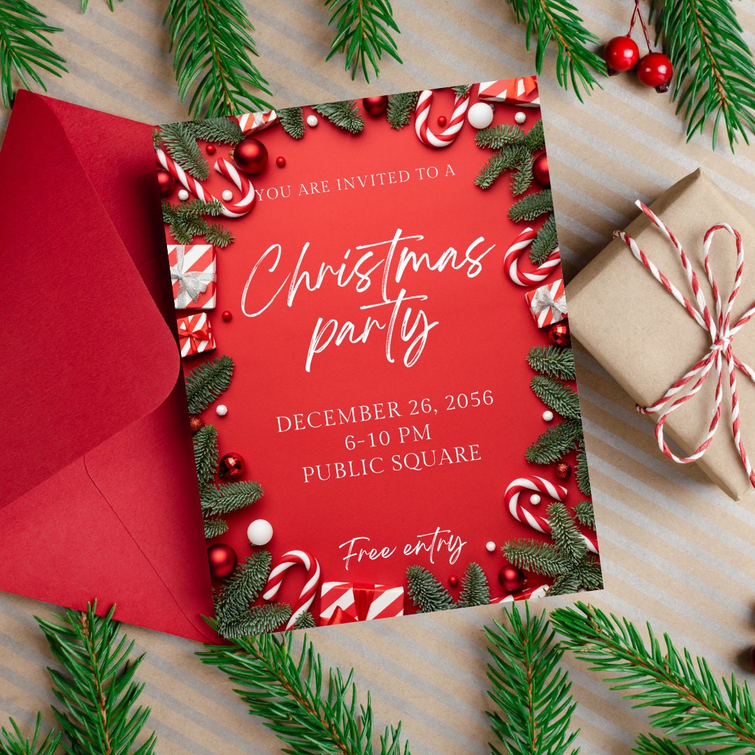 Editable Christmas Party Invitation Christmas Cards 2023 Etsy