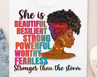 She Is Strong Digital PNG | Empowering Black Woman Illustration | Inspirational Printable Design