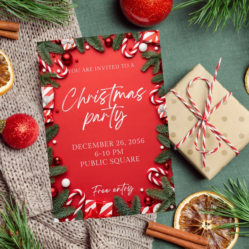 Editable Christmas Party Invitation Christmas Cards 2023 Etsy
