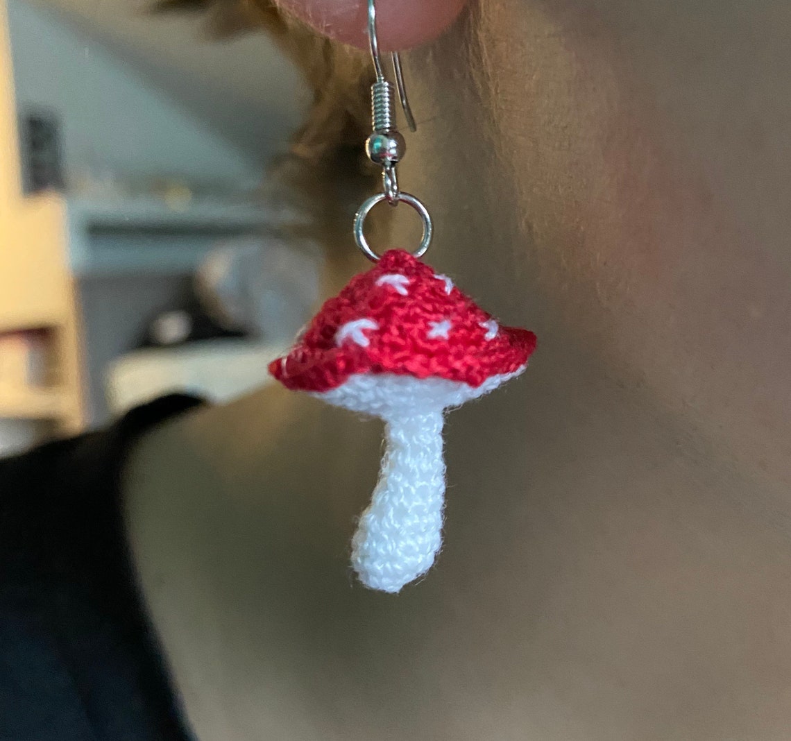 Crochet Mushroom Earrings Etsy