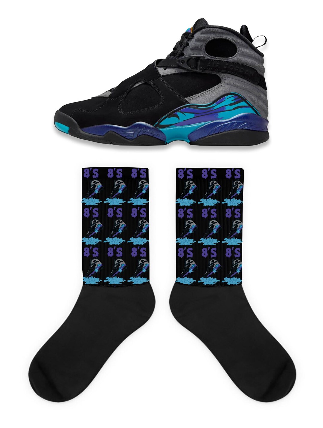Shoe Dripping Socks to Match Jordan Aqua, Retro Aqua Socks