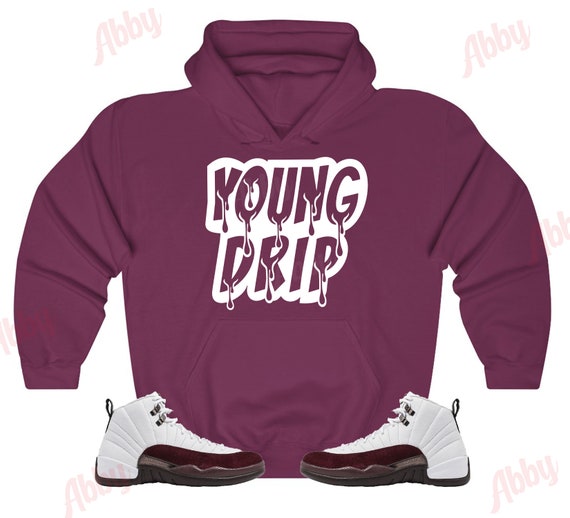 Young Drip Hoodie to Match Jordan Retro 12 White and Burgundy Etsy