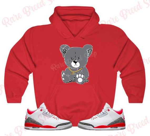 Teddy Bear Hoodie to Match Jordan Retro 3 Fire Red Retro 3 Fire