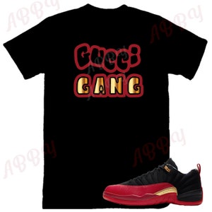 23 Air Jordan Retro 12 Low SE Super Bowl Sneaker Tee, Retro 2 Low Red and Black Shirt, Red Black and Gold Retro Tee