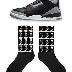 Shoe Dripping Socks to Match Jordan 3 Black Cement, Retro 3 Black Cement Socks, Black Cement Sneaker Socks