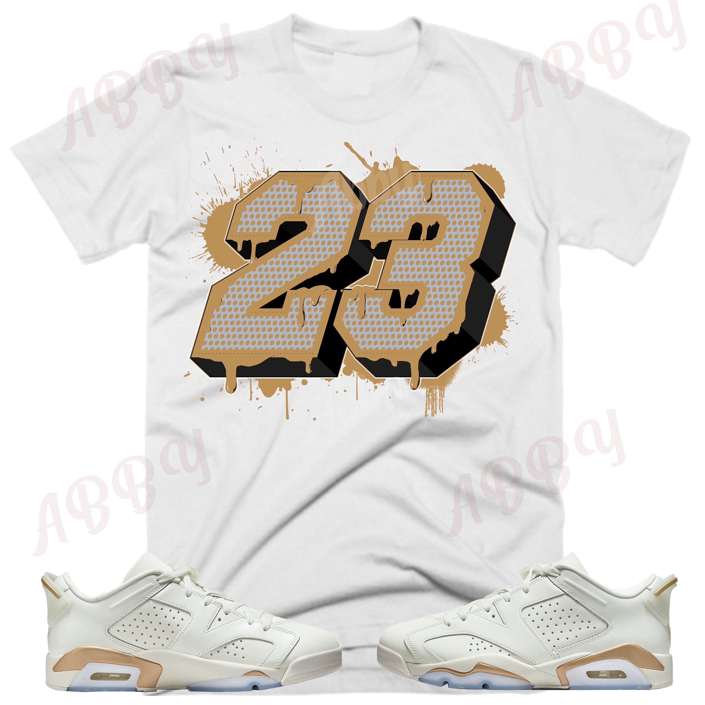 white and gold jordan shirt