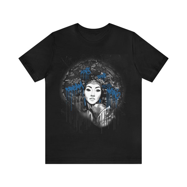 Afro Lady Shirt to Match Jordan Retro 1 Dark Marina Blue, Retro 1 Dark Marina Blue Shirt, Dark Marina Blue Sneaker Tee