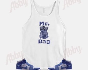 Camiseta sin mangas Mr Bag a juego con las zapatillas Air Jordan Retro 1 Mid Deep Royal Iron Purple, Retro 1 Mid Deep Royal Iron Purple