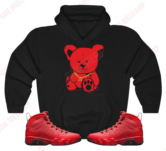 Teddy Bear Hoodie to Match Jordan Retro 9 Chile Retro 9 Chile Red Hoodie Chile Red Sneaker Hoodie Etsy