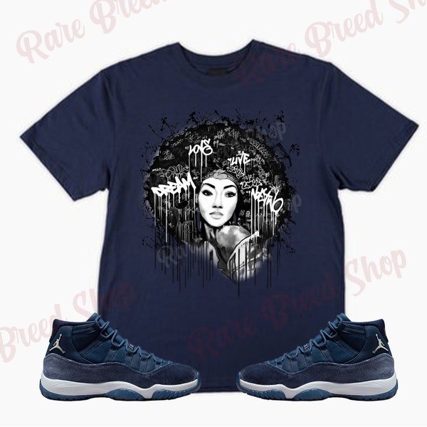 Afro Lady Shirt to Match Jordan Retro 11 Midnight Navy, Retro 11 Midnight Navy Shirt, Midnight Navy Sneaker Tee