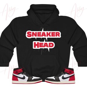 Sneaker Head Hoodie to Match Jordan Retro 1 Black Toe, Retro 1 Black Toe Hoodie, Black Toe 1s Sneaker Hoodie