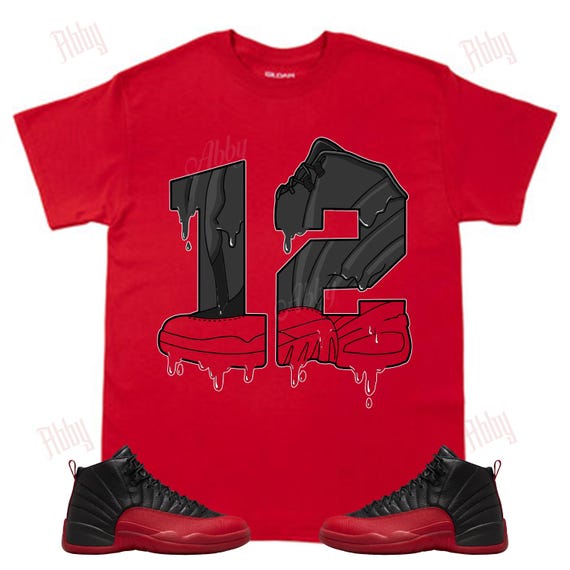 Maglietta AJ 12 Flu Game AsneakerZ.store: Abbinata Sneaker, Taglie S-5XL, In Cotone