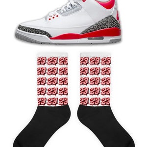 23 Socks to Match Jordan Retro 3 Fire Red, Retro 3 Fire Red Socks, Jordan 3 Fire Red Sneaker Socks