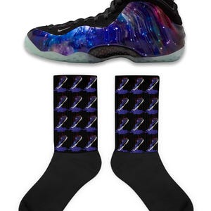 Shoe Dripping Socks To Match Foamposite Galaxy, Foamposite Galaxy Socks, Foamposite Galaxy Sneaker Socks