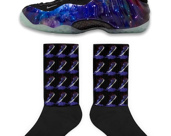Calcetines que gotean para combinar con Foamposite Galaxy, calcetines Foamposite Galaxy, calcetines deportivos Foamposite Galaxy